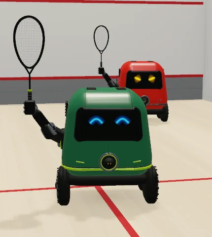 T3 Trickster and P2 Power holding rackets on the actual game’s Home court